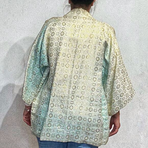 Vintage Handmade Metallic Kimono Blazer Sz L - Picture 7 of 9